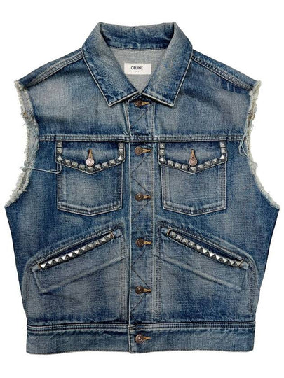 Men s STRANGE Studded Denim Vest - CELINE - BALAAN 2