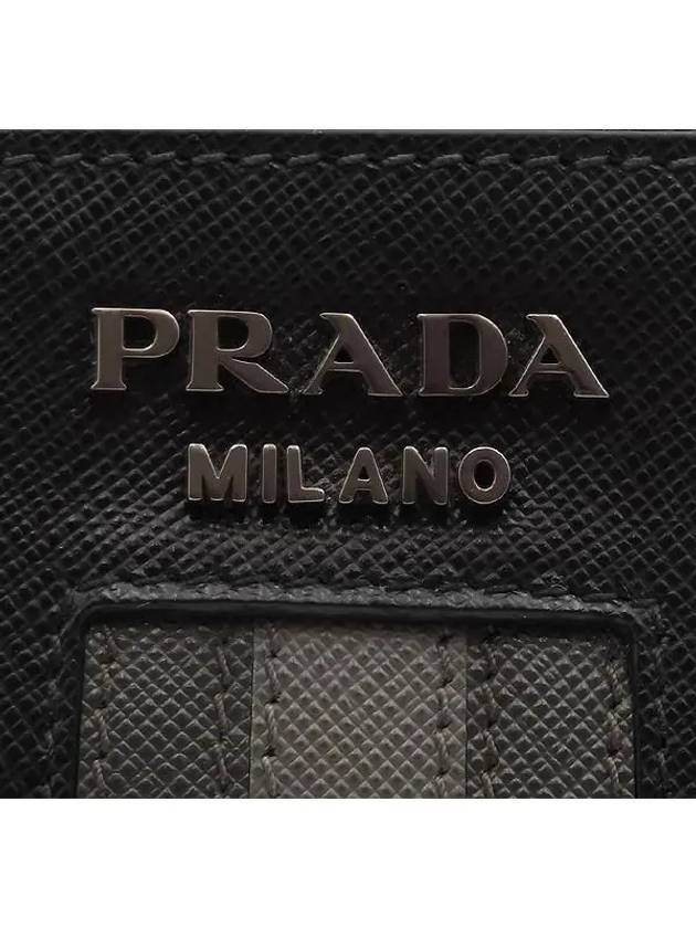 2VF056 SAFFIANO TRAVEL NERO black gray three stripes detail metal logo clutch - PRADA - BALAAN 5