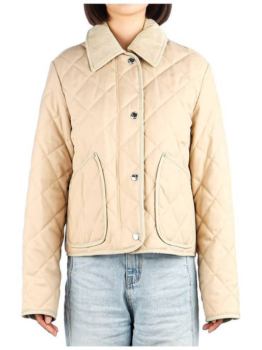 Corduroy Collar Diamond Quilted Jacket Soft Fawn - BURBERRY - BALAAN 2