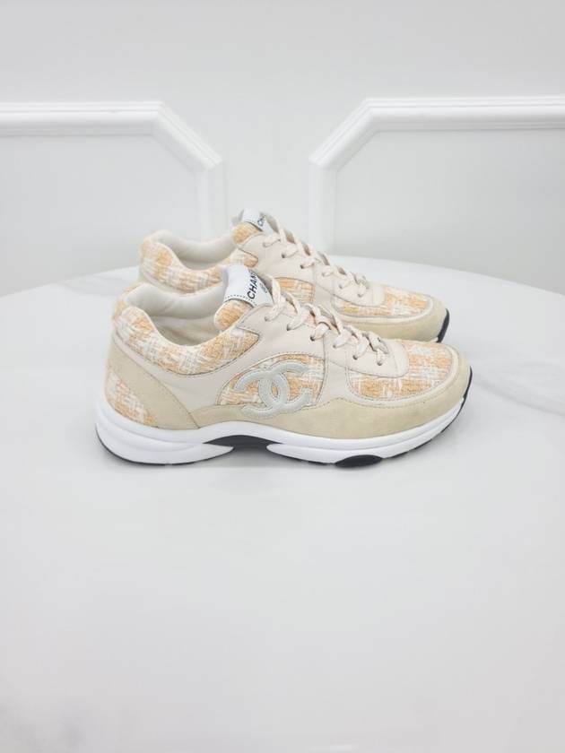 CC logo tweed sneakers orange 38 5 G38299 - CHANEL - BALAAN 4