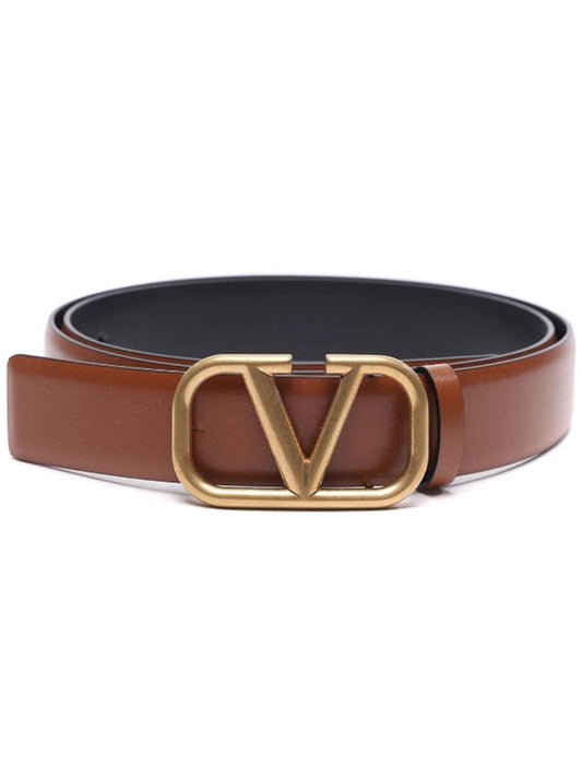 Signature V Logo Leather Belt Brown - VALENTINO - BALAAN 2