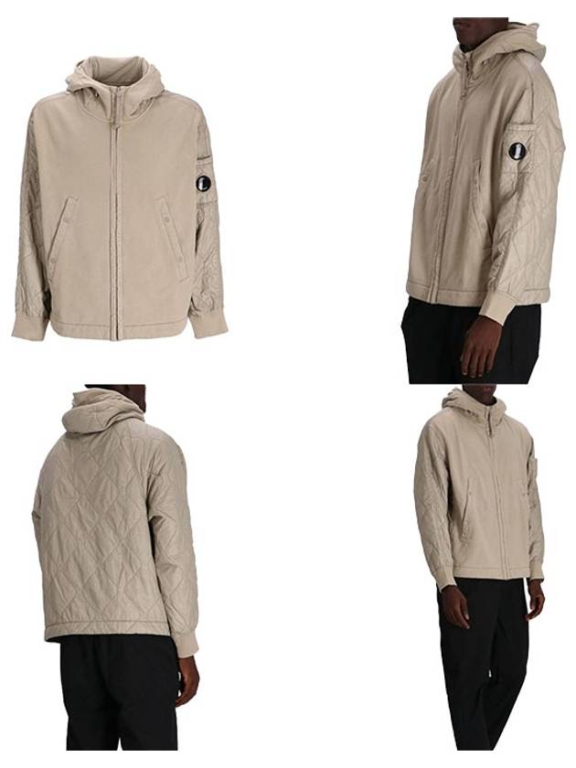 Diagonal Raised Fleece Mixed Quilted Zip Up Hoodie Beige - CP COMPANY - BALAAN 7