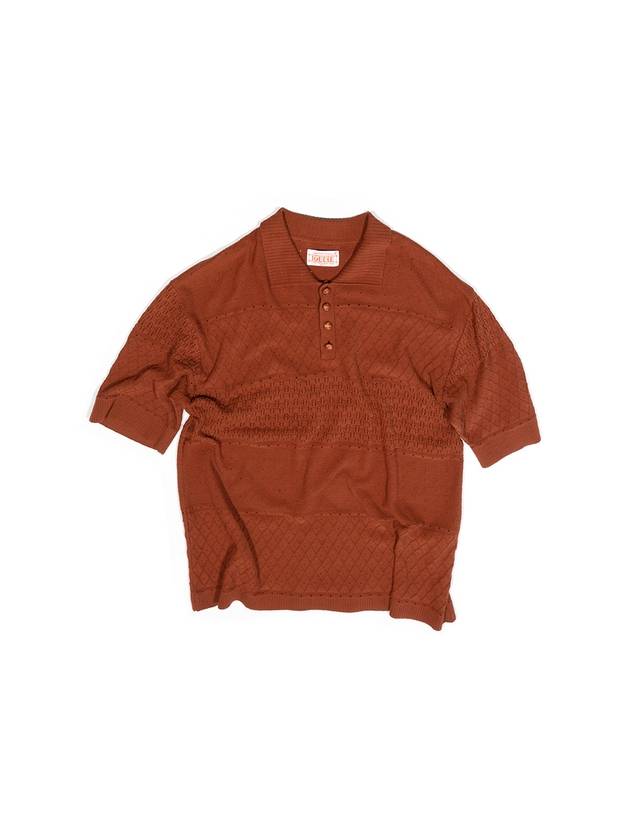 Men's Mesh Short Sleeve Collar Knit Top Brown - IOEDLE - BALAAN 2