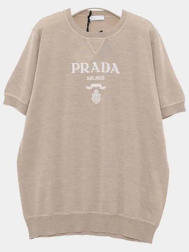 Wool Cashmere Crew Neck Short Sleeve Knit Top Ivory - PRADA - BALAAN 3