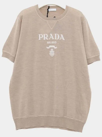 Wool Cashmere Crew Neck Short Sleeve Knit Top Ivory - PRADA - BALAAN 2