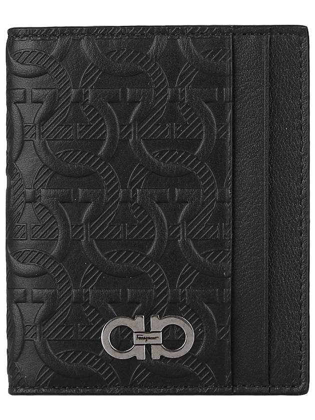 Embossed Logo Flap Gancini Card Wallet Black - SALVATORE FERRAGAMO - BALAAN 3