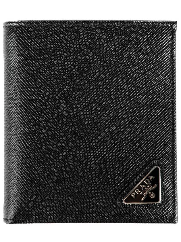 Triangle Logo Saffiano Half Wallet Black - PRADA - BALAAN 2