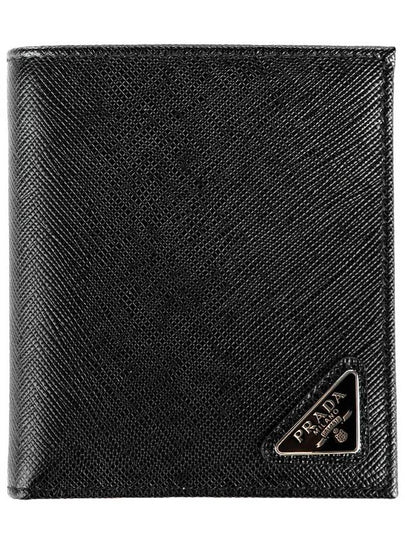 Triangle Logo Saffiano Half Wallet Black - PRADA - BALAAN 2