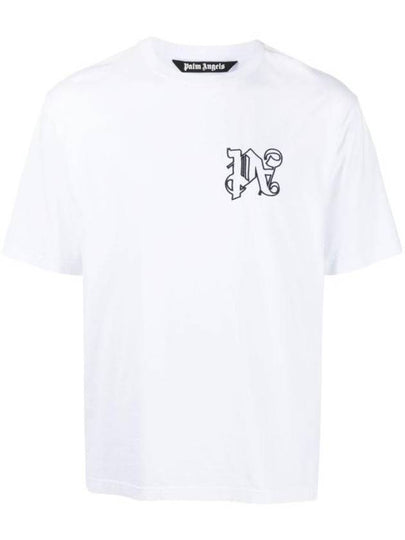 Men's Monogram Logo Print Short Sleeve T-Shirt White - PALM ANGELS - BALAAN 2