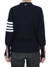 Milano Stitch 4 Bar Classic V Neck Fine Merino Wool Cardigan Navy - THOM BROWNE - BALAAN 6