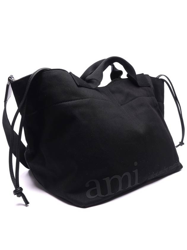 Men's Logo Print Tote Bag Black - AMI - BALAAN.