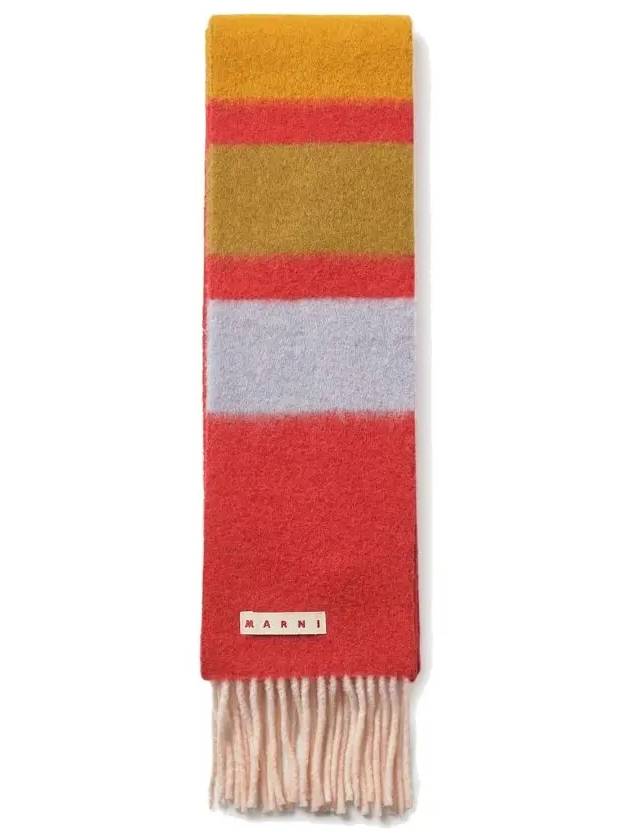 Striped Alpaca Embroidered Logo Muffler Red - MARNI - BALAAN 4