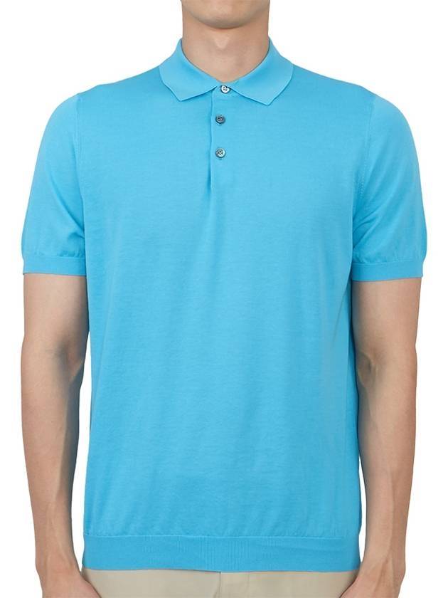 Men's Cotton Polo Shirt Turquoise - DRUMOHR - BALAAN 1