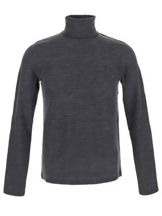 Embroidered Logo Roll Neck Wool Knit Top Grey - SAINT LAURENT - BALAAN 2