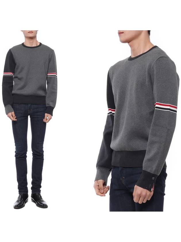 RWB Striped Crew Neck Knit Top Grey - THOM BROWNE - BALAAN 3