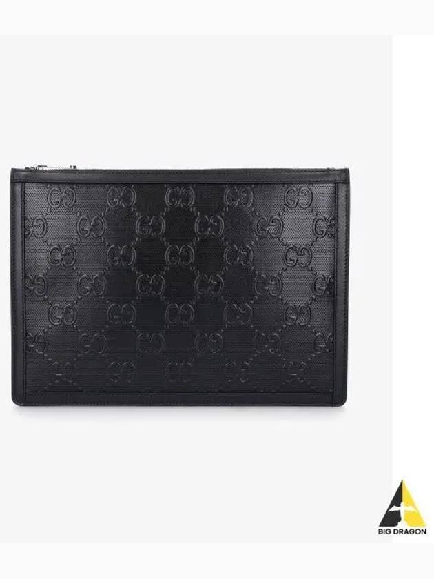 GG Emboss Leather Clutch Bag Black - GUCCI - BALAAN 2