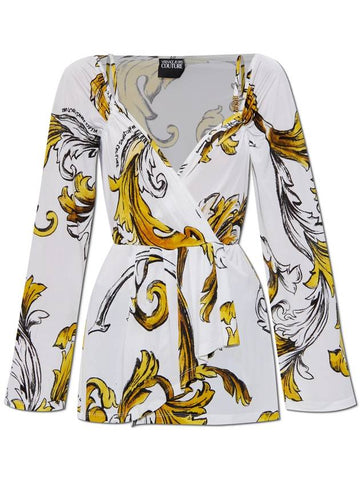 Versace Jeans Couture Top With Outline Barocco Print, Women's, White - VERSACE - BALAAN 1