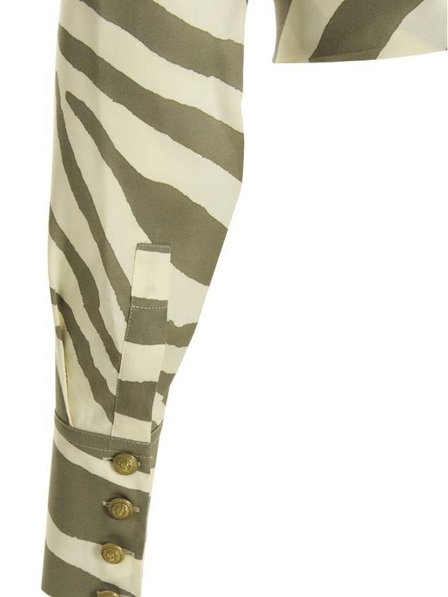 Zebra Print Cropped Long Sleeve Shirt Light Green - BALMAIN - BALAAN 5