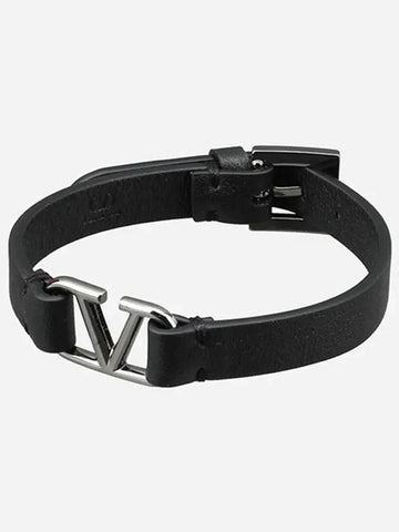 V Logo Leather Bracelet Black - VALENTINO - BALAAN 1