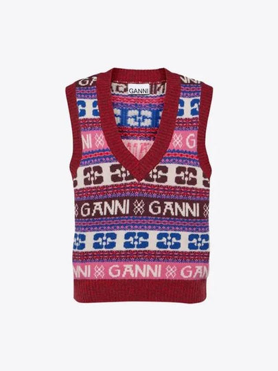 Logo Wool Mix Vest Red - GANNI - BALAAN 2