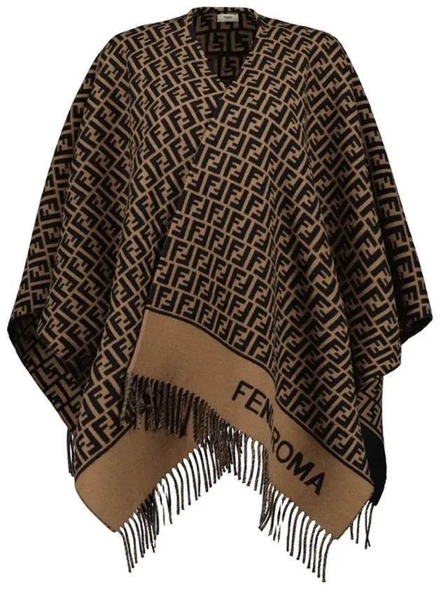 Roma Allover Logo Wool Cashmere Cape Brown - FENDI - BALAAN 2