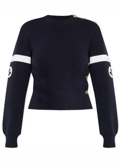 Logo Wool Long Sleeve T-Shirt Navy - GUCCI - BALAAN 2