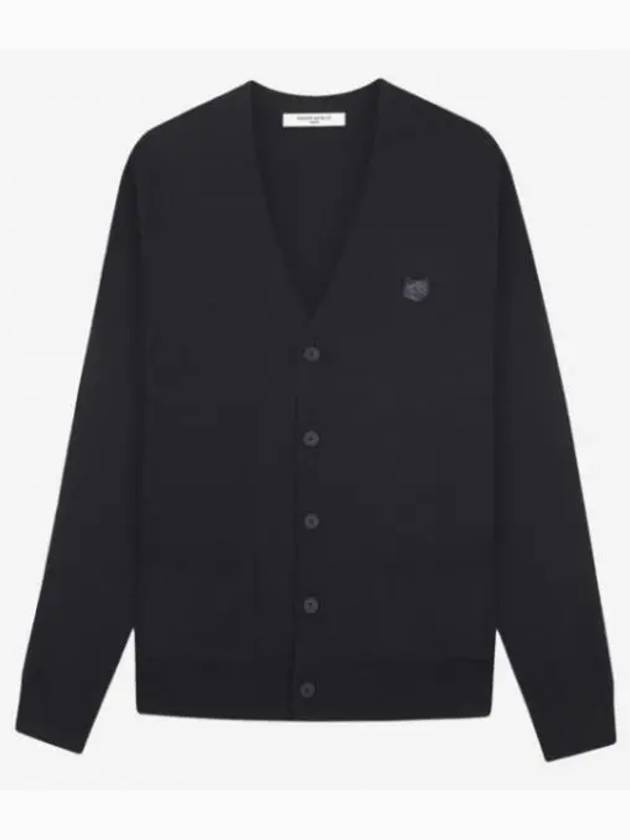 Bold Fox Head Patch V Neck Wool Cardigan Black - MAISON KITSUNE - BALAAN 2