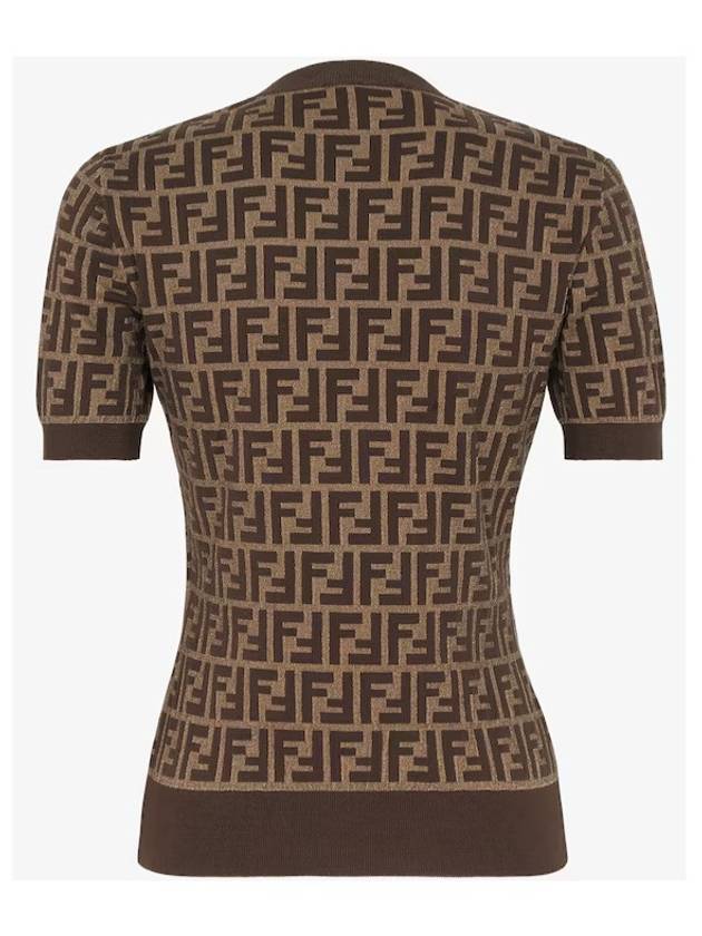 FF Cotton Crew Neck Short-Sleeved Knit Top Brown - FENDI - BALAAN 4