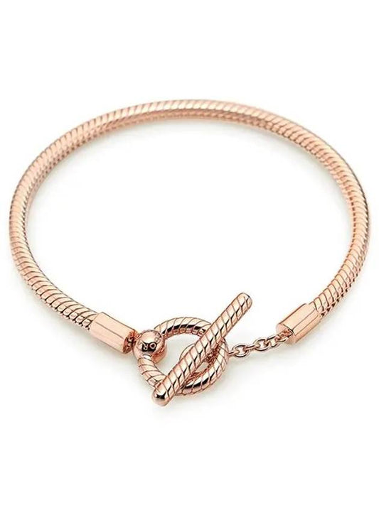 Moment T-Bar Snake Chain Bracelet Rose Gold - PANDORA - BALAAN.