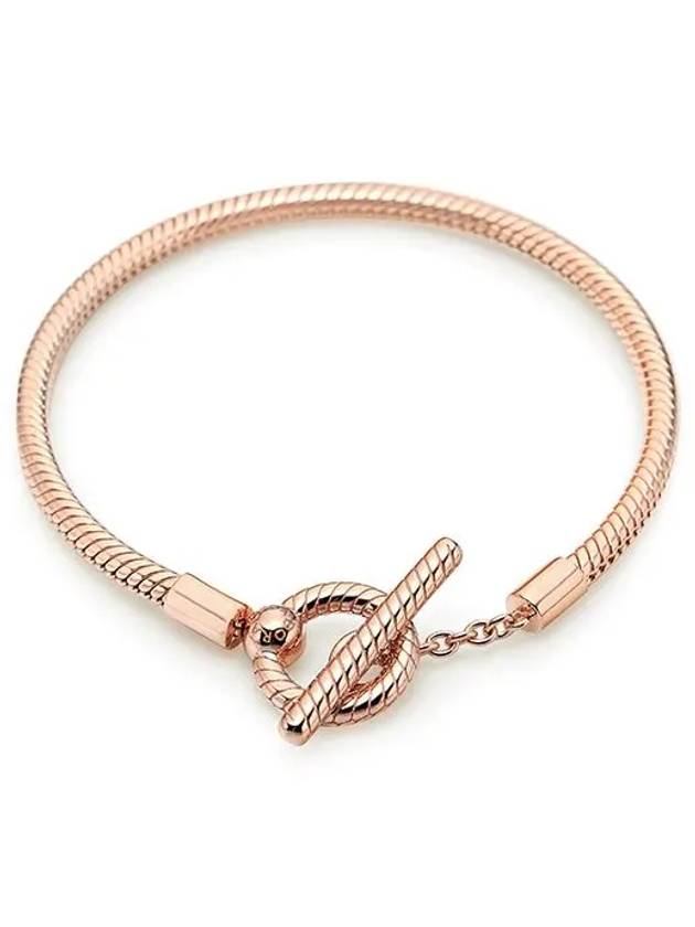 Moment T-Bar Snake Chain Bracelet Rose Gold - PANDORA - BALAAN 3