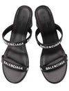 Women's Leather Logo Round Sandal Heels Black - BALENCIAGA - BALAAN 3