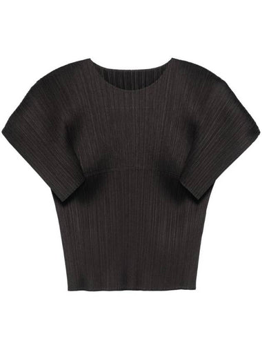 Women's Pleats Wide Short Sleeve T-Shirt Black - ISSEY MIYAKE - BALAAN 1