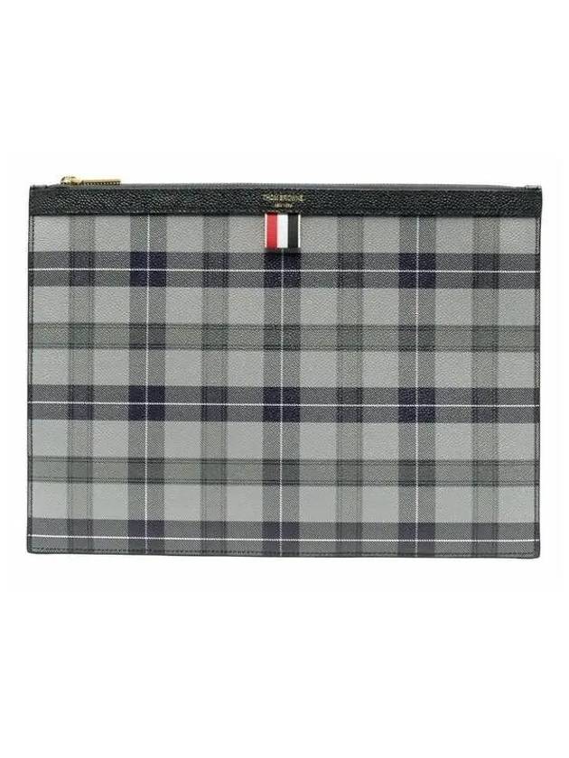 Tartan Pebble Grain Leather Clutch Bag Grey - THOM BROWNE - BALAAN 2