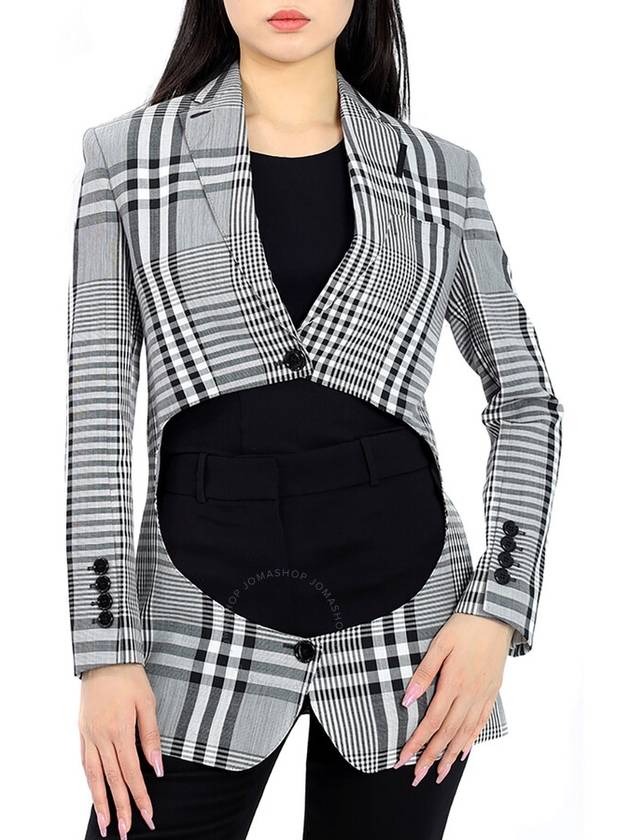 Women's Check Single Breasted Technical Blazer Jacket Gray Black - BURBERRY - BALAAN 2