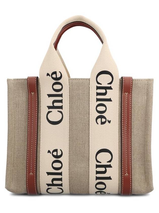 Woody Small Canvas Tote Bag White Brown Beige - CHLOE - BALAAN 3