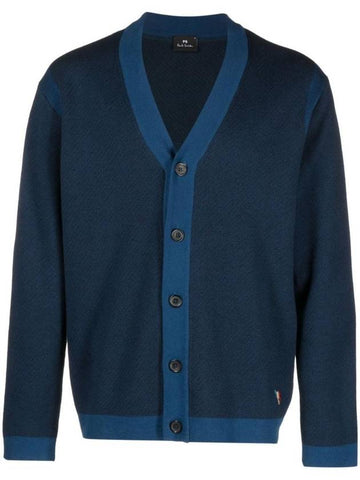 V-neck Organic Cotton Cardigan Navy - PAUL SMITH - BALAAN 1