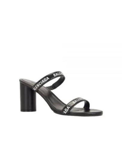 Women's Leather Logo Round Sandal Heels Black - BALENCIAGA - BALAAN 2