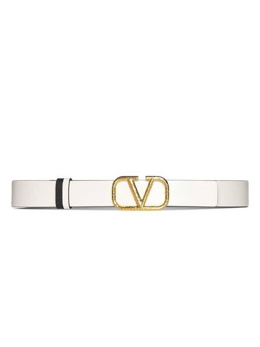 Gold V logo leather belt white - VALENTINO - BALAAN 1
