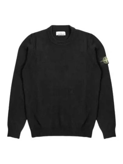 Logo Patch Lambswool Crewneck Knit Top Black - STONE ISLAND - BALAAN 2