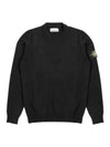 Logo Patch Lambswool Crewneck Knit Top Black - STONE ISLAND - BALAAN 3