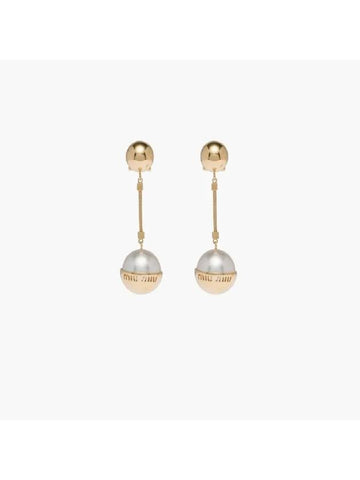 Metal Pearl Earrings Gold - MIU MIU - BALAAN 1