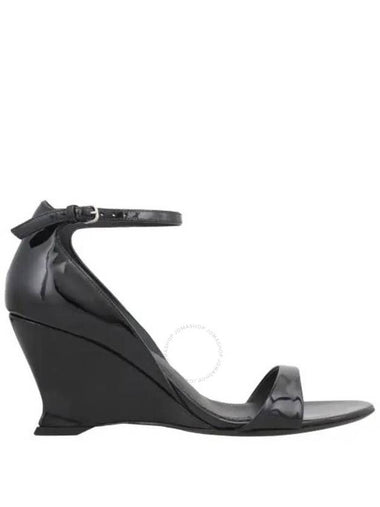 Ferragamo Black Vernice Open-Toe Wedge Sandals, Size 6.5 - SALVATORE FERRAGAMO - BALAAN 1