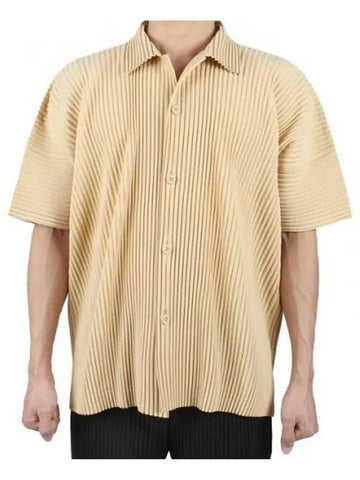 Men s Homme Pliss Pleated Short Sleeve Shirt Vanilla Beige JJ102 42 1120373 - ISSEY MIYAKE - BALAAN 1