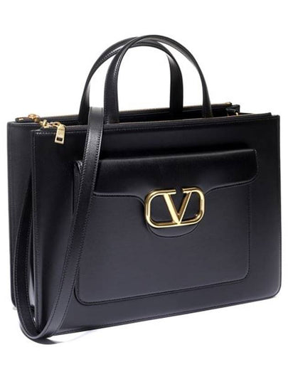 V Logo Zipper Leather Shoulder Bag Black - VALENTINO - BALAAN 2