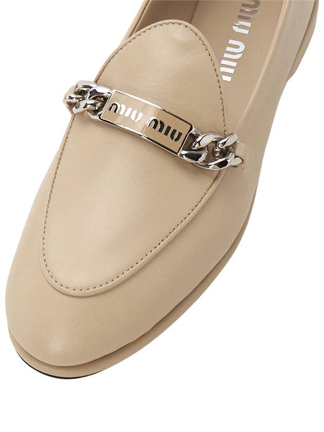 Logo Chain Metal Leather Loafers Desert Beige - MIU MIU - BALAAN 9