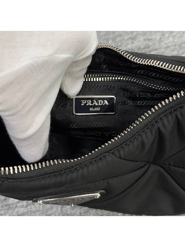 Triangle Logo Re-nylon Paddde Hobo Cross Bag Black - PRADA - BALAAN 11