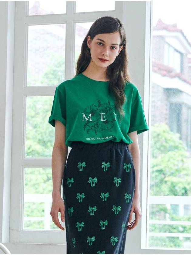 Two Tone Lettering Flower Short Sleeves T Shirt Green - METAPHER - BALAAN 2