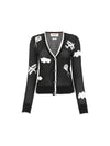 Cotton Mesh Sky Icon V Neck Cardigan Black - THOM BROWNE - BALAAN 1