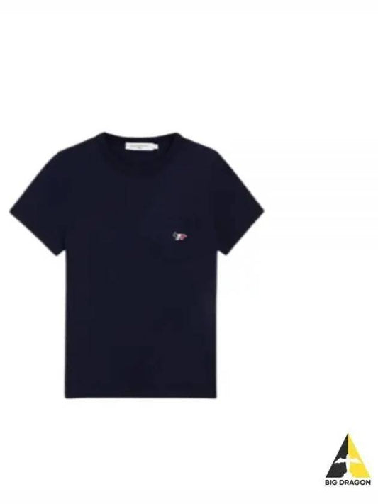 Tricolor Fox Patch Classic Pocket Short Sleeve T-Shirt Navy - MAISON KITSUNE - BALAAN 2