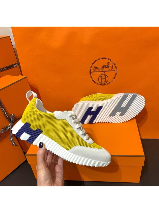 Women's Bouncing Sneakers Yellow Mesh H Navy Blue Gray Twotone - HERMES - BALAAN 2